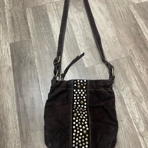 FOSSIL Boho Studded Brown Shoulder crossbody Bag cottagecore western Y2K Vintage - Picture 1 of 7